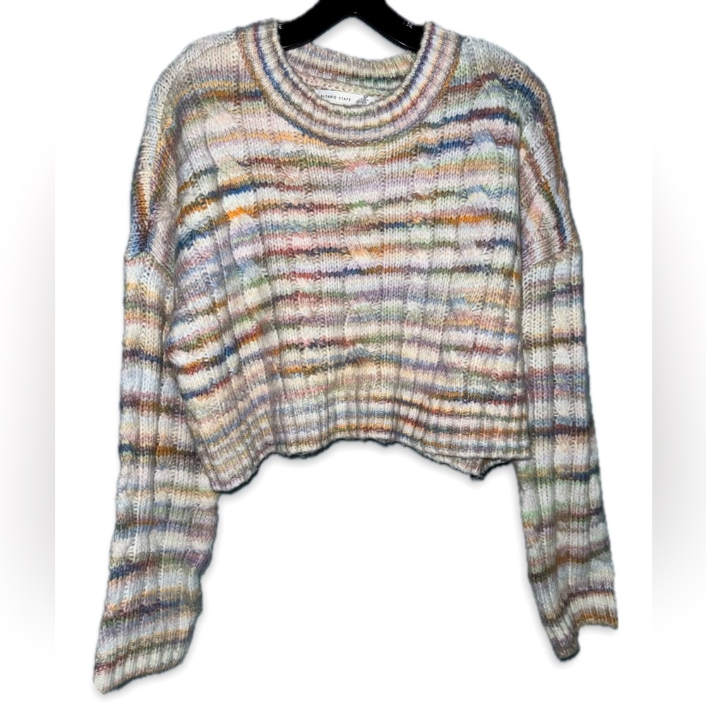 Altar'd State Multi colored Pastel Striped Pullover Crop Sweater